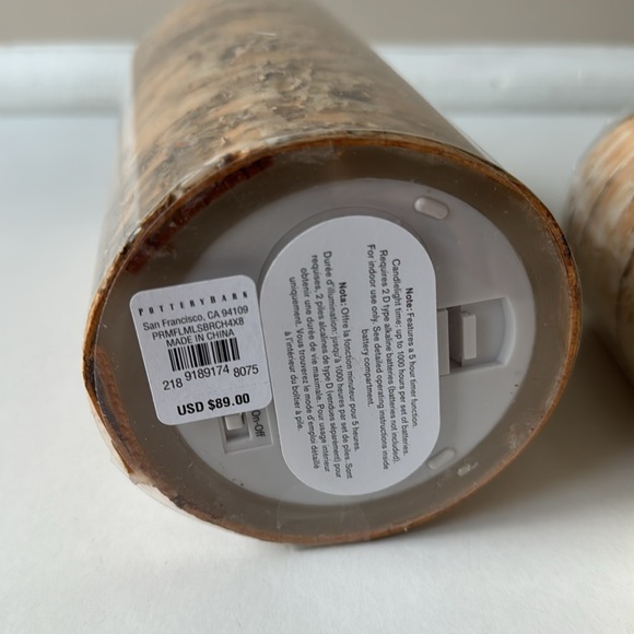 NEW Two Pottery Barn Flickering Flameless Wax Pillar Candles - Sugared Birch - Picture 2 of 4